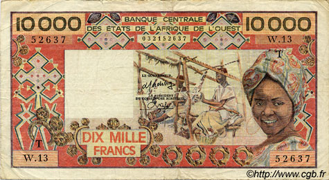 10000 Francs STATI AMERICANI AFRICANI  1980 P.809Tc q.BB