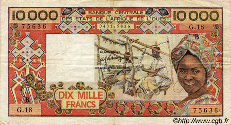 10000 Francs STATI AMERICANI AFRICANI  1981 P.209Bd BB