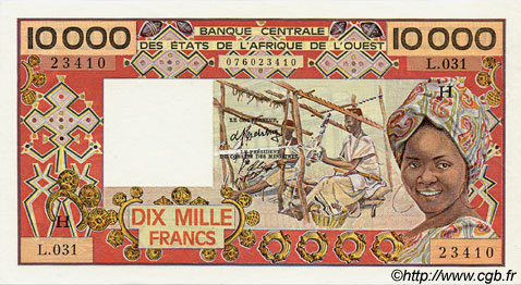 10000 Francs STATI AMERICANI AFRICANI  1986 P.609Hh AU+
