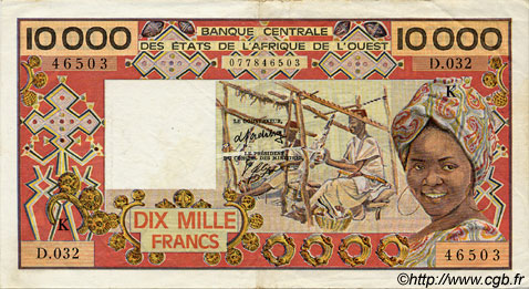 10000 Francs WEST AFRIKANISCHE STAATEN  1986 P.709Kj fVZ