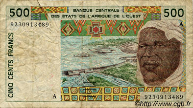 500 Francs WEST AFRICAN STATES  1992 P.110Ab VG