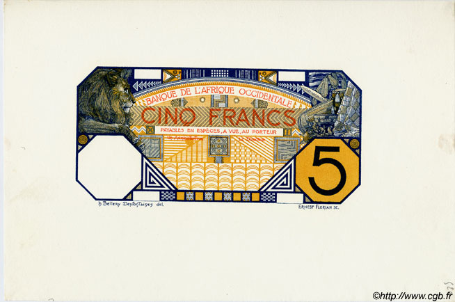 5 Francs GRAND-BASSAM Epreuve Épreuve FRENCH WEST AFRICA Grand-Bassam 1904 P.05D SC
