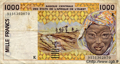 1000 Francs ESTADOS DEL OESTE AFRICANO  1991 P.711Ka BC+