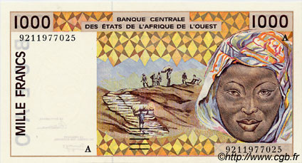 1000 Francs WEST AFRIKANISCHE STAATEN  1992 P.111Ab fST+