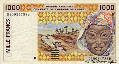 1000 Francs ESTADOS DEL OESTE AFRICANO  1993 P.211Bd MBC