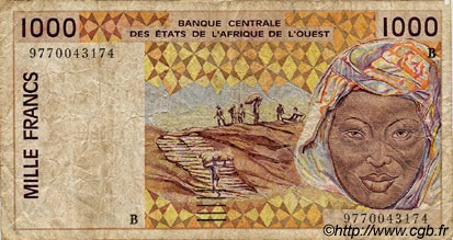 1000 Francs WEST AFRICAN STATES  1997 P.211Bh VG