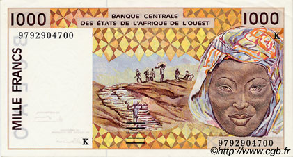 1000 Francs WEST AFRICAN STATES  1997 P.711Kg AU+