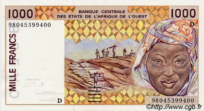 1000 Francs WEST AFRICAN STATES  1998 P.411Dh AU