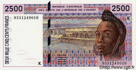 2500 Francs ESTADOS DEL OESTE AFRICANO  1993 P.712Kb FDC