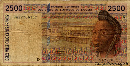 2500 Francs ESTADOS DEL OESTE AFRICANO  1994 P.412Dc RC