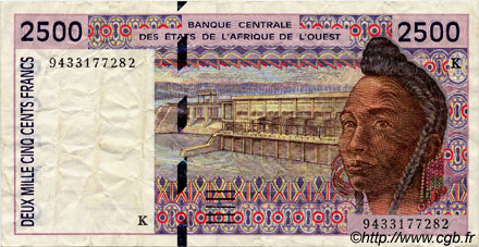 2500 Francs WEST AFRICAN STATES  1994 P.712Kc VF-