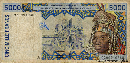 5000 Francs WEST AFRICAN STATES  1992 P.113Aa G