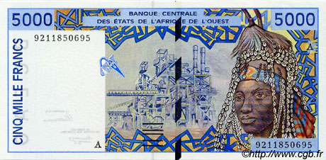 5000 Francs WEST AFRICAN STATES  1992 P.113Aa UNC