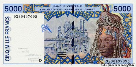 5000 Francs WEST AFRICAN STATES  1992 P.413Da UNC