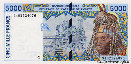 5000 Francs ESTADOS DEL OESTE AFRICANO  1994 P.313Cc FDC