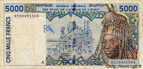 5000 Francs WEST AFRIKANISCHE STAATEN  1995 P.113Ad S