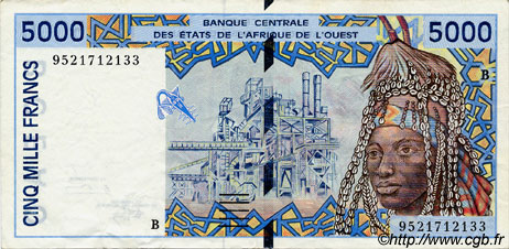 5000 Francs WEST AFRICAN STATES  1995 P.213Bd VF