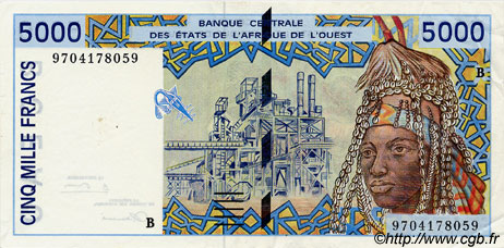 5000 Francs WEST AFRICAN STATES  1997 P.213Bf XF
