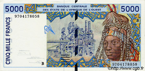 5000 Francs WEST AFRICAN STATES  1997 P.213Bf AU-