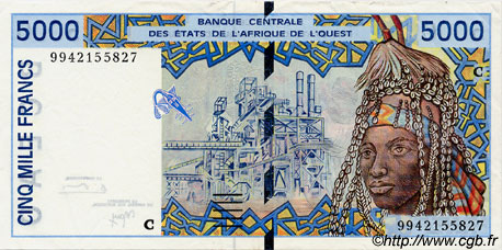 5000 Francs ESTADOS DEL OESTE AFRICANO  1999 P.313Ci MBC+