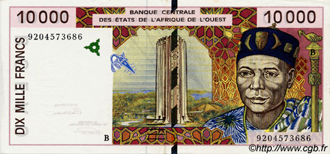 10000 Francs WEST AFRICAN STATES  1992 P.214Ba AU-
