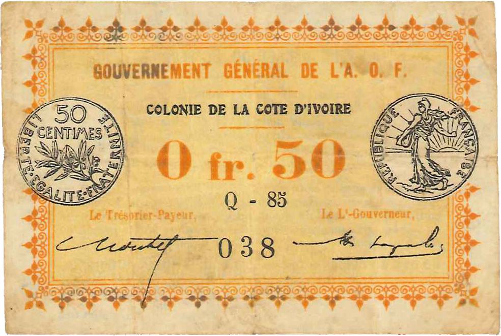 0,50 Franc COSTA D AVORIO  1917 P.01b q.BB