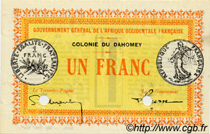 1 Franc Annulé DAHOMEY  1917 P.02a q.FDC