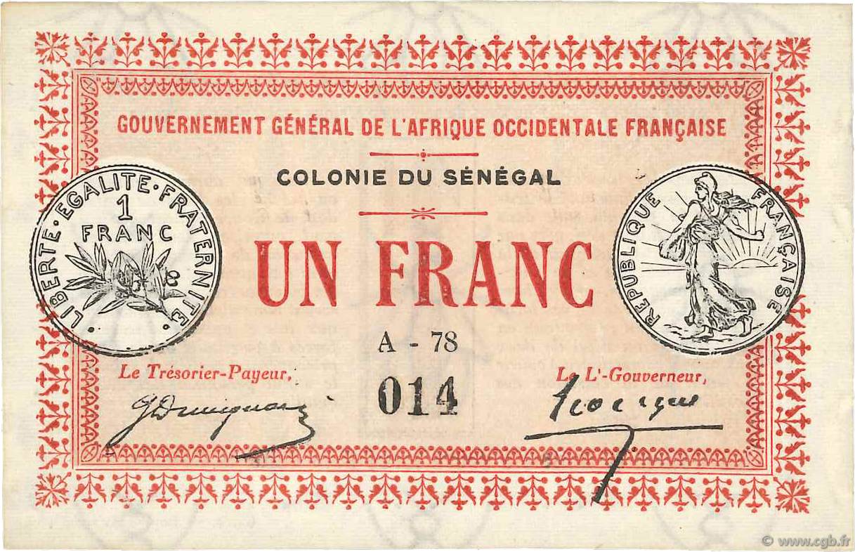 1 Franc SENEGAL  1917 P.02b fST+