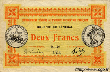 2 Francs SENEGAL  1917 P.03c S to SS