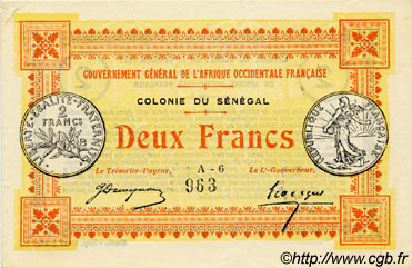 2 Francs SENEGAL  1917 P.03a AU+