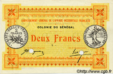 2 Francs Annulé SENEGAL  1917 P.03b q.FDC