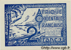 2 Francs FRENCH WEST AFRICA  1944 P.35 fST+