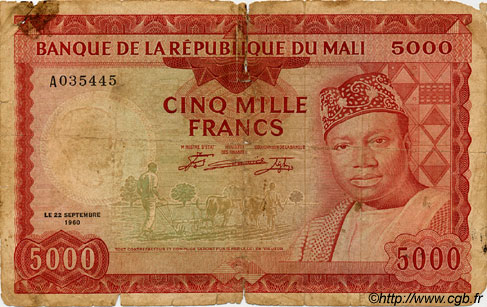 5000 Francs MALI  1960 P.10 q.B