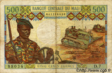 500 Francs MALI  1973 P.12b MB