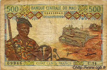 500 Francs MALI  1973 P.12d VG