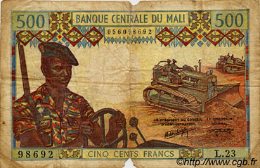 500 Francs MALI  1973 P.12f G