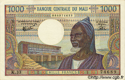 1000 Francs MALI  1973 P.13e XF+