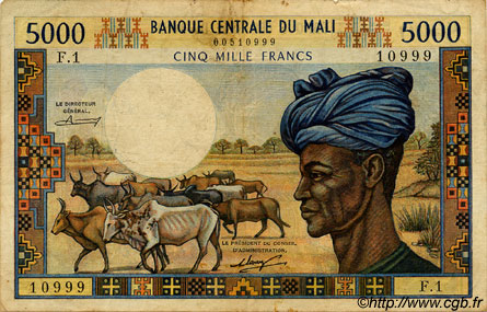 5000 Francs MALI  1973 P.14a MB