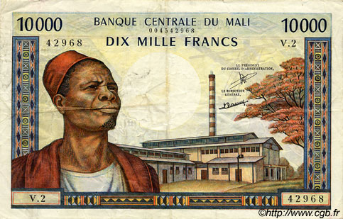 10000 Francs MALI  1973 P.15d BB