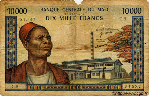 10000 Francs MALI  1973 P.15e G