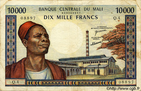 10000 Francs MALI  1973 P.15e F - VF