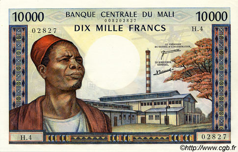 10000 Francs MALI  1973 P.15e fST+
