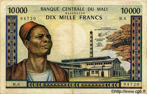 10000 Francs MALí  1973 P.15f BC a MBC