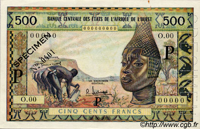 500 Francs Spécimen WEST AFRIKANISCHE STAATEN  1957 P.--s fST+
