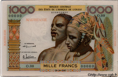 1000 Francs Spécimen ESTADOS DEL OESTE AFRICANO  1960 P.--s EBC