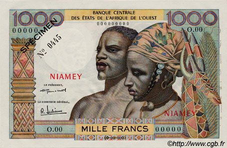 1000 Francs Spécimen WEST AFRIKANISCHE STAATEN  1960 P.--s ST