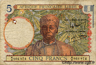 5 Francs AFRIQUE ÉQUATORIALE FRANÇAISE Brazzaville 1941 P.06a RC+