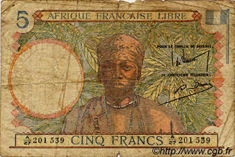 5 Francs AFRIQUE ÉQUATORIALE FRANÇAISE Brazzaville 1941 P.06a MC