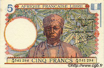 5 Francs AFRIQUE ÉQUATORIALE FRANÇAISE Brazzaville 1941 P.06a SC