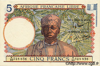 5 Francs AFRIQUE ÉQUATORIALE FRANÇAISE Brazzaville 1941 P.06a fST